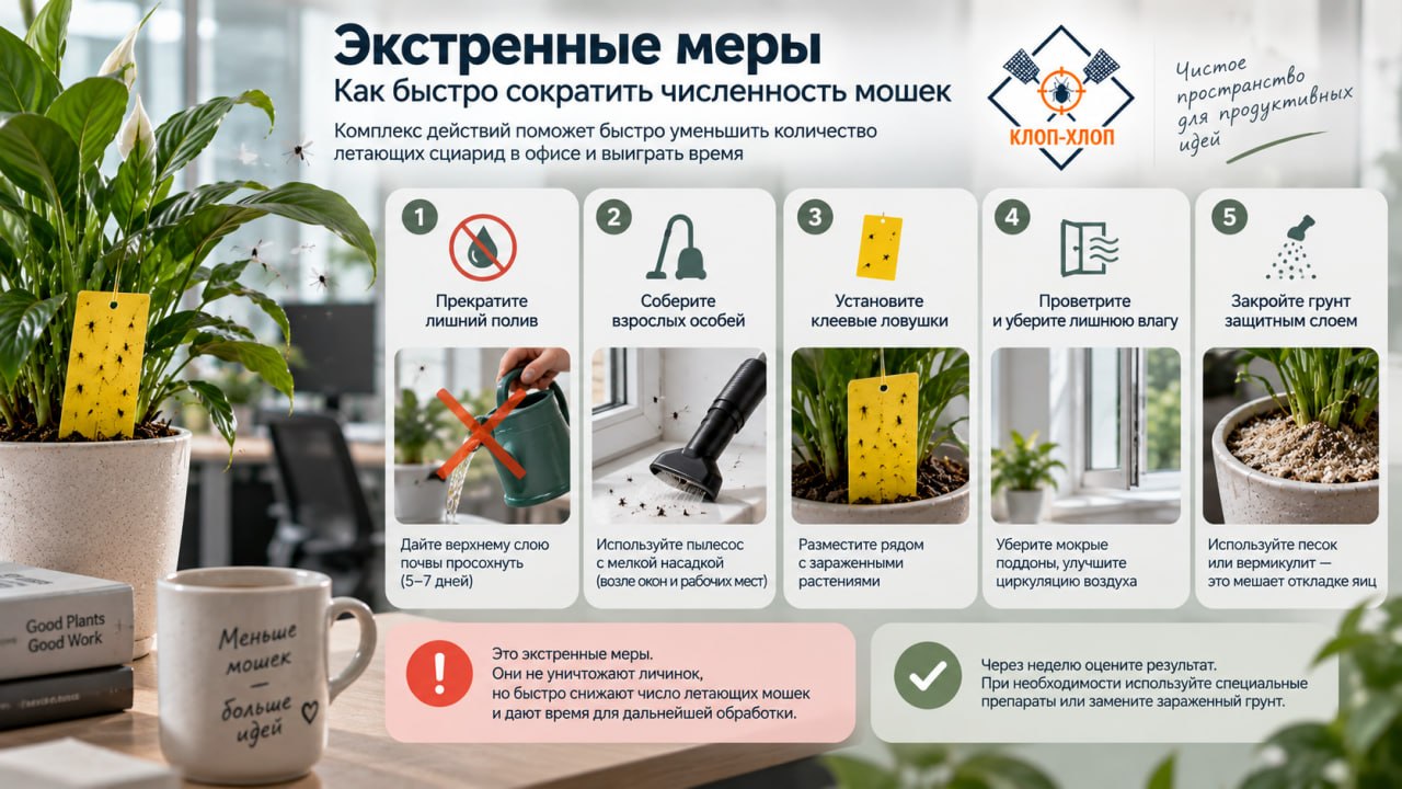 Экстренные меры: как быстро сократить численность летающих мошек в офисе